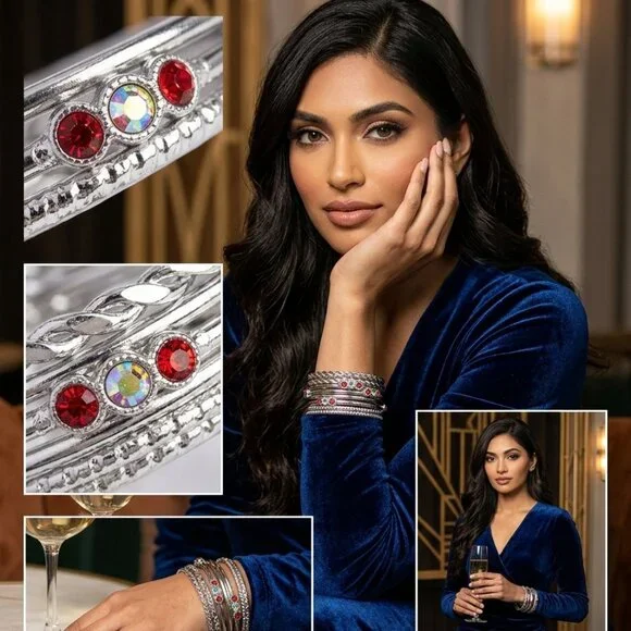 Multi-Layer Rhinestone Bangle Bracelet - Picture 1 of 5